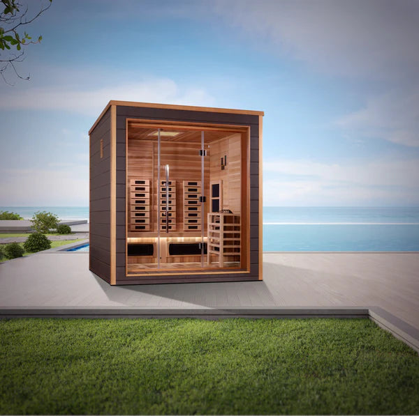 Golden Designs Visby Outdoor-Indoor PureTech™ Hybrid Full Spectrum Sauna – Canadian Red Cedar Interior | GDI-8223-01 Visby | 3 Persons