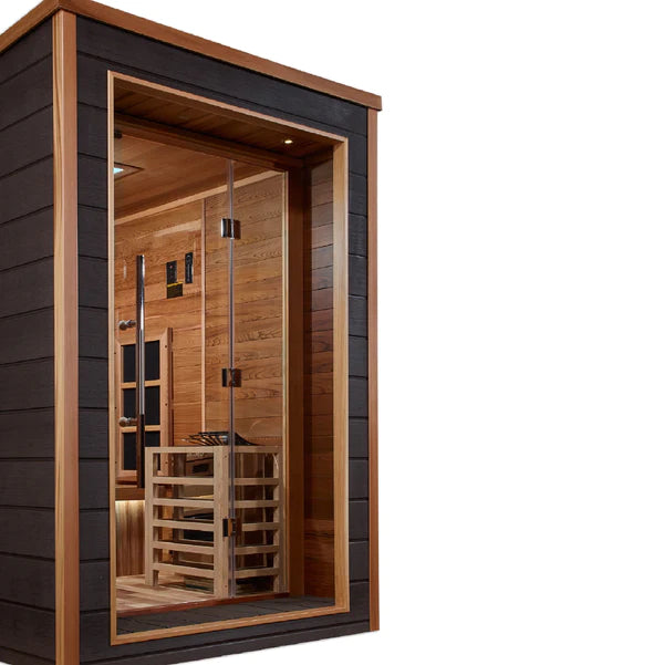Golden Designs Karlstad Outdoor-Indoor PureTech™ Hybrid Full Spectrum Sauna – Canadian Red Cedar Interior | GDI-8226-01 Karlstad | 6 Persons
