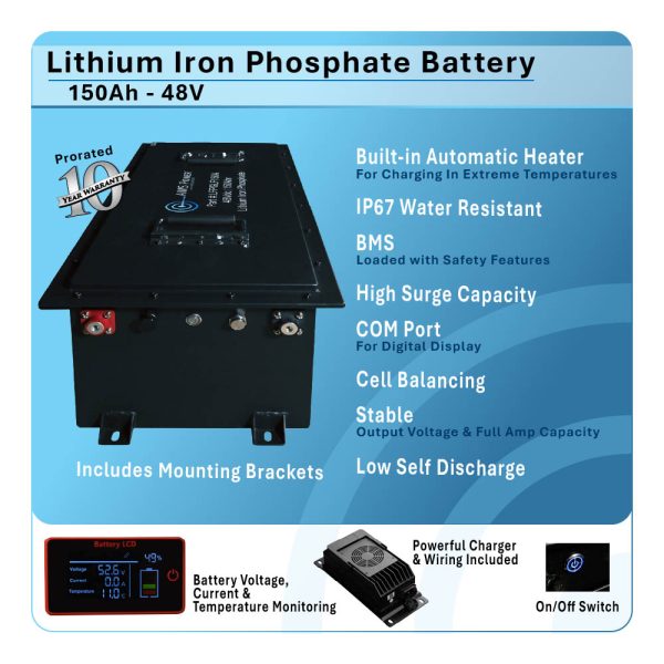 Aims Power Golf Cart 105AH Lithium Battery 105AH 48V 5.3 kWh with Charger and Wiring kit