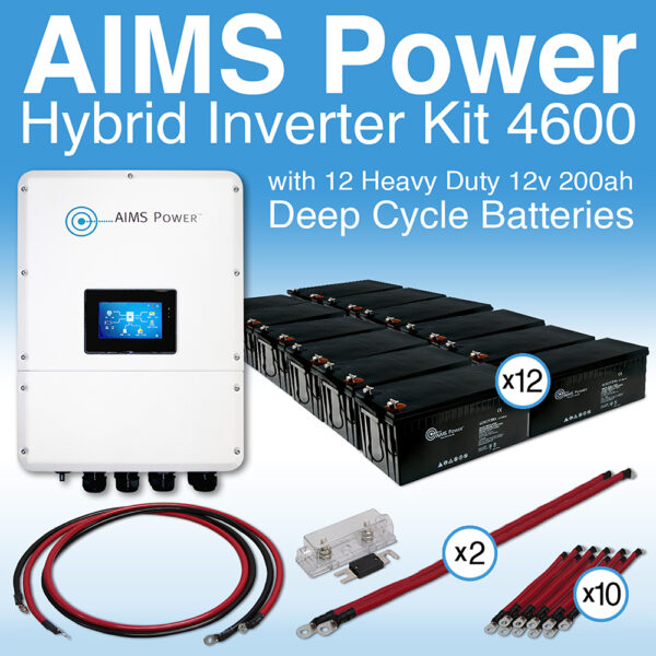 Aims Power Solar Kit Hybrid Pure Sine Inverter Charger & Battery Bank 4.6 kW Inverter Output | 28,800 Watt Hour Battery Bank