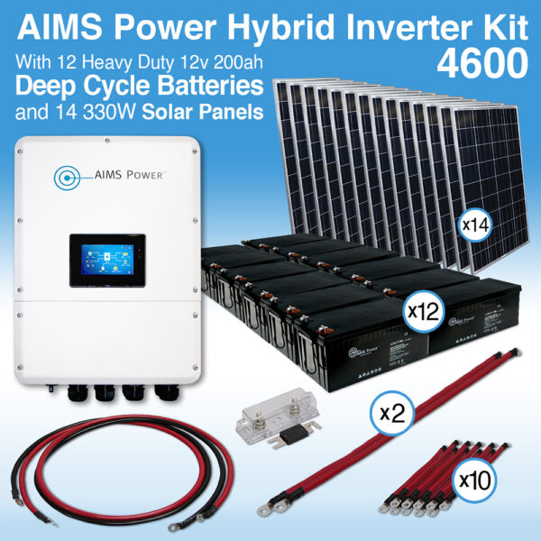 Aims Power Solar Kit Hybrid Pure Sine Inverter Charger, Battery Bank & Solar Panels 4.6 kW Inverter Output | 28,800 Watt Hour Battery Bank | 4620 Watt Solar Panels