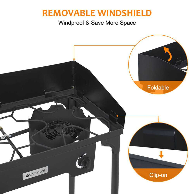 Camplux 260,000 BTU High Pressure Double Propane Burner - Heavy Duty Cookware