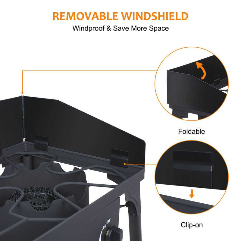 Camplux 260,000 BTU High Pressure Double Propane Burner - Heavy Duty Cookware