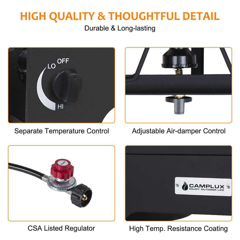 Camplux 260,000 BTU High Pressure Double Propane Burner - Heavy Duty Cookware