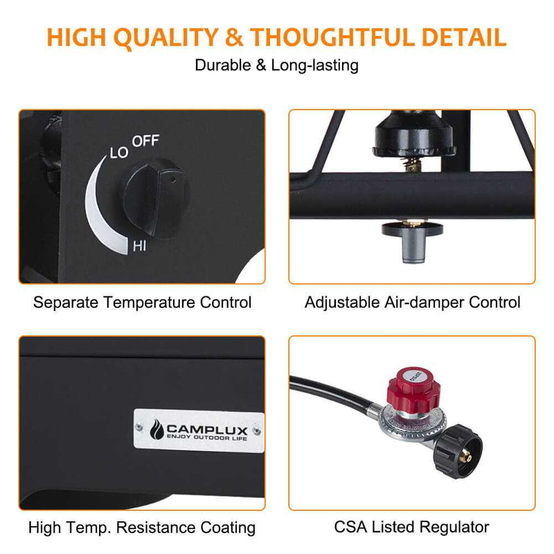 Camplux 260,000 BTU High Pressure Double Propane Burner - Heavy Duty Cookware