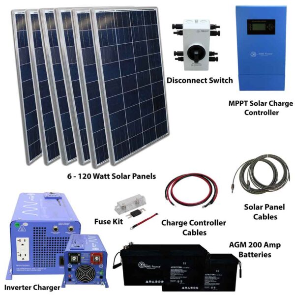 Aims Power Off Grid Solar Kit | 1000W Pure Sine Inverter Charger | 720 Watt Solar Panels | 400 A Batteries