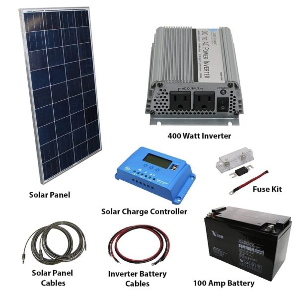 Aims Power Off Grid Solar Kit | 400W Power Inverter | 120 Watt Solar Panels | 100 A Batteries