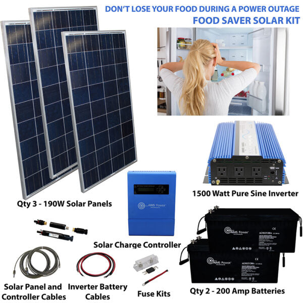 Aims Power Off Grid Solar Kit | 1500W Pure Sine Inverter | 570 Watt Solar Panels | 200 Amp Batteries