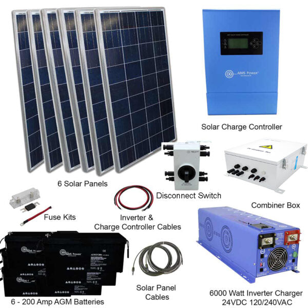 Aims Power Off Grid Solar Kit | 6000W Pure Sine Inverter 24VDC | 1980 Watt Solar Panels | 600A Batteries