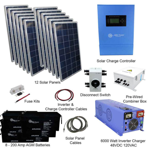 Aims Power Off Grid Solar Kit | 6000W Pure Sine Inverter 48VDC | 3960 Watt Solar Panels | 400A Batteries