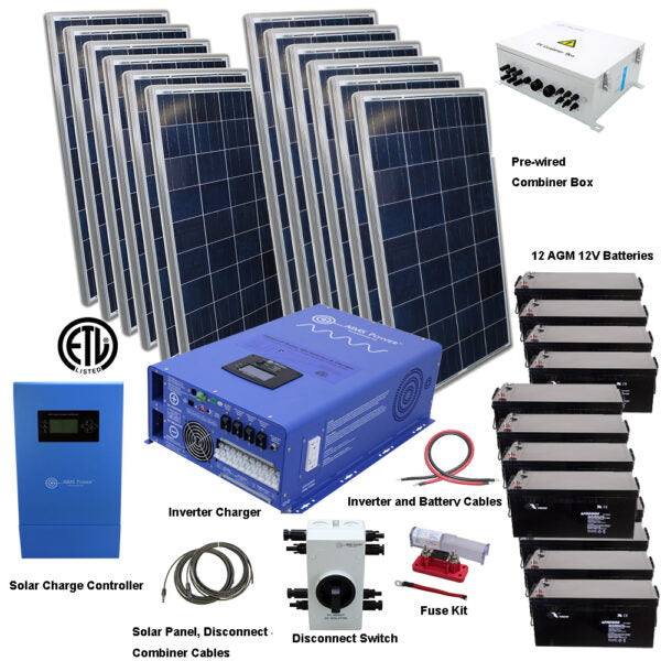 Aims Power Off Grid Solar Kit | 12000W Pure Sine Inverter | 3960 Watt Solar Panels | 600 Amp Batteries