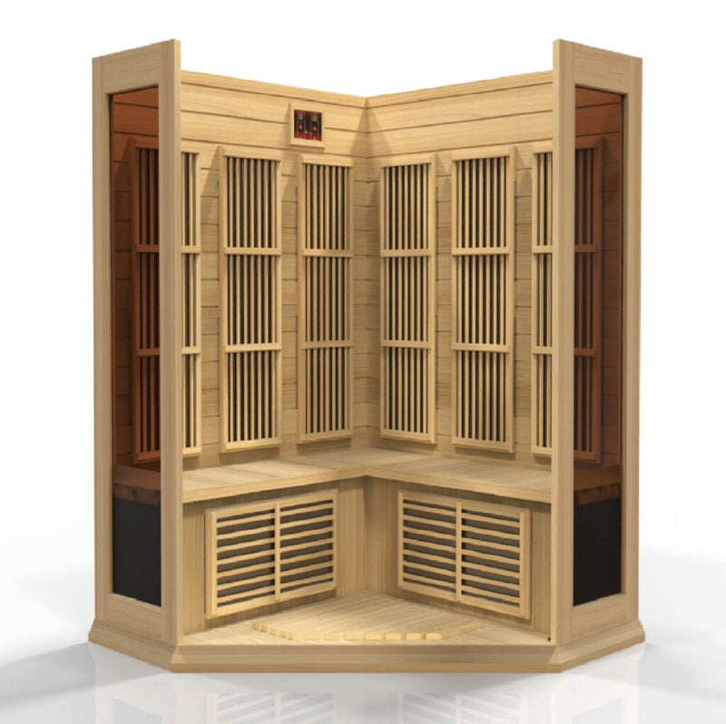 Maxxus Sauna Corner Near Zero EMF FAR Infrared Sauna – Canadian Hemlock | MX-K356-01-ZF | 3 Persons