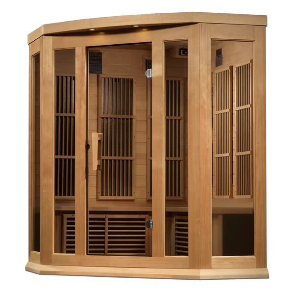 Maxxus Sauna Corner Near Zero EMF FAR Infrared Sauna – Canadian Hemlock | MX-K356-01-ZF | 3 Persons