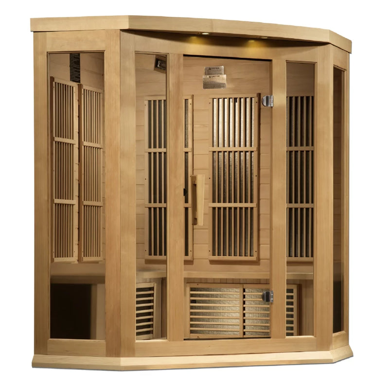 Maxxus Sauna Corner Near Zero EMF FAR Infrared Sauna – Canadian Hemlock | MX-K356-01-ZF | 3 Persons