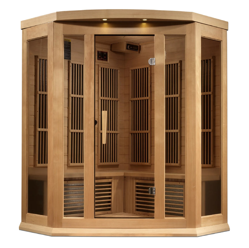 Maxxus Sauna Corner Near Zero EMF FAR Infrared Sauna – Canadian Hemlock | MX-K356-01-ZF | 3 Persons
