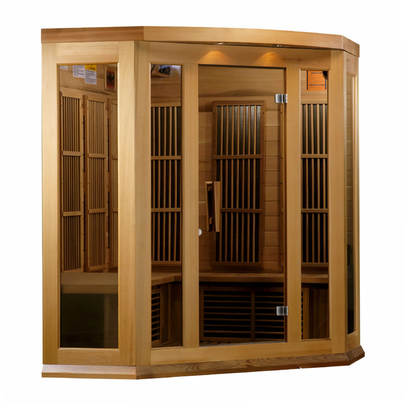 Maxxus Sauna Avignon Corner Near Zero EMF FAR Infrared Sauna – Canadian Red Cedar | MX-K356-01-ZF CED | 3 Persons