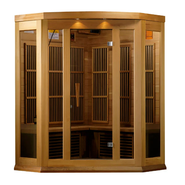 Maxxus Sauna Avignon Corner Near Zero EMF FAR Infrared Sauna – Canadian Red Cedar | MX-K356-01-ZF CED | 3 Persons