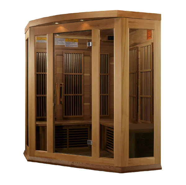 Maxxus Sauna Avignon Corner Near Zero EMF FAR Infrared Sauna – Canadian Red Cedar | MX-K356-01-ZF CED | 3 Persons