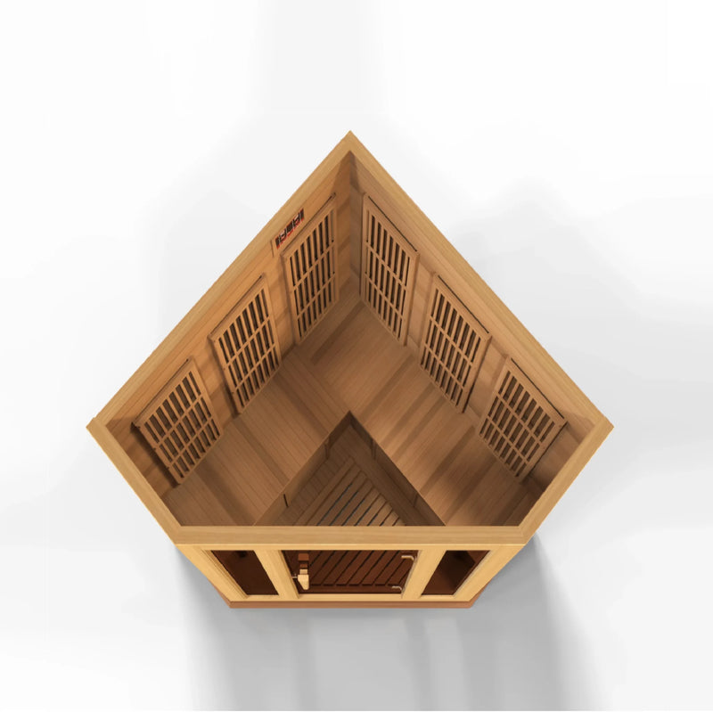 Maxxus Sauna Avignon Corner Near Zero EMF FAR Infrared Sauna – Canadian Red Cedar | MX-K356-01-ZF CED | 3 Persons