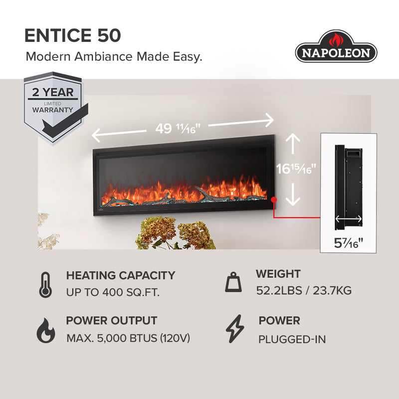 Napoleon ENTICE 50 Wall Hanging Electric Fireplace