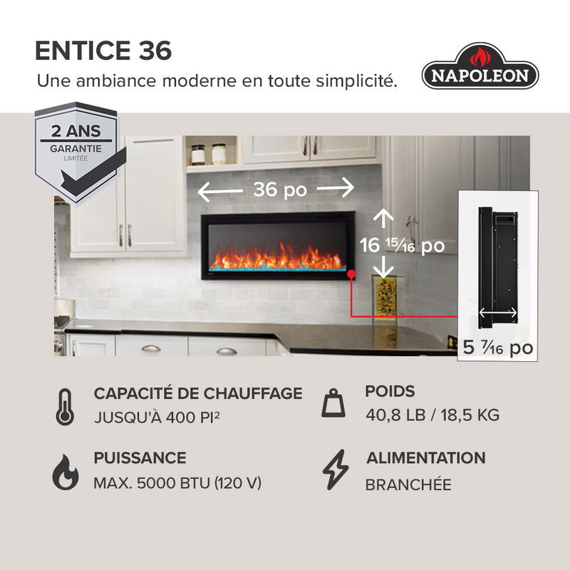 Napoleon ENTICE 36 Wall Hanging Electric Fireplace