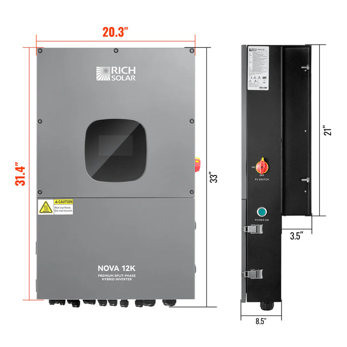 NOVA12K 12000Watt 48V Split Phase HybridInverter2 Dimensions
