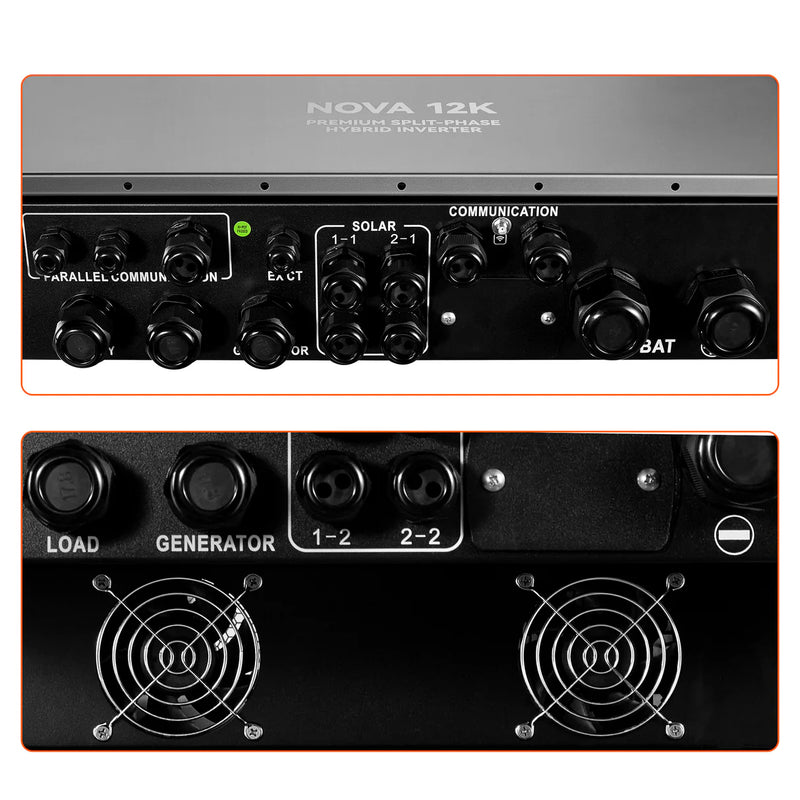 NOVA12K 12000Watt 48V Split Phase HybridInverter2 Port and Controller 