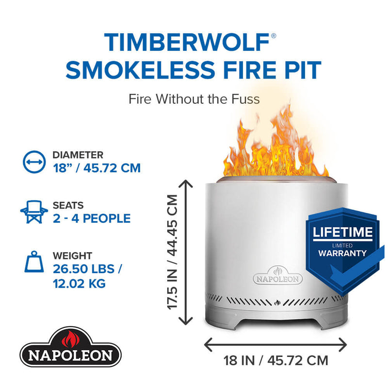 Napoleon Timberwolf Smokeless Wood Fire Pit 18-inch, Stainless Steel