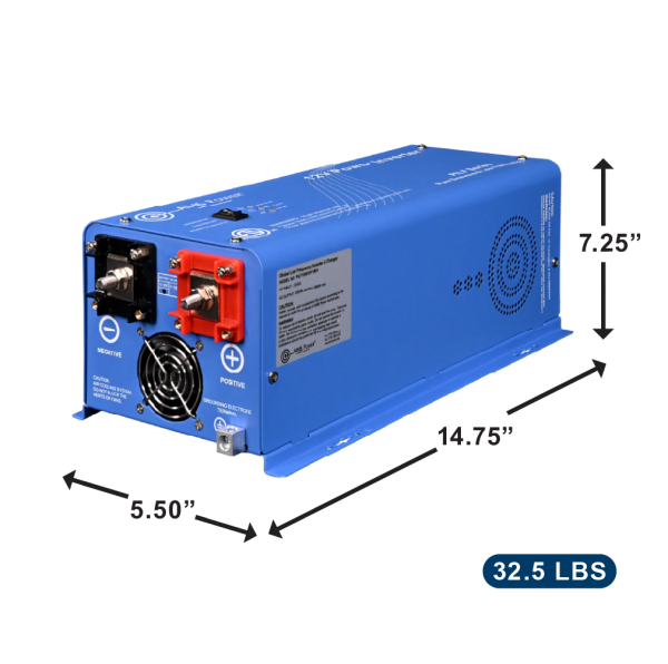 Aims Power 1500 Watt 12V Pure Sine Power Inverter ETL Listed to UL458/CSA- Industrial Grade