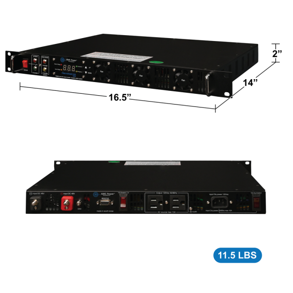 Aims Power 1000 Watt Pure Sine Power Inverter NEGATIVE 48V Rack Mount Power Inverter To 120 Volt AC – 1U (-48V)