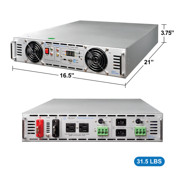 Aims Power 5000 Watt Pure Sine Power Inverter NEGATIVE 48 Volt Rack Mount Inverter To 120 Volt AC – 2U (-48V)