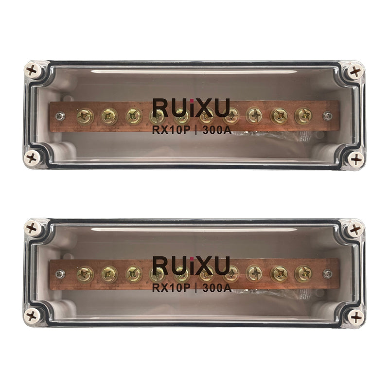 RUiXU Busbar | 10 X 5/16" (M8) Terminal Studs | 300A - Pair