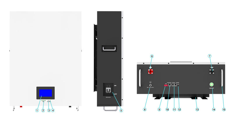LINIOTECH 10 KWH 51.2V 200Ah Lifepo4 Power Reserve Power Wall Battery Storage Wall Mounted UL1973 LCD Touch Screen