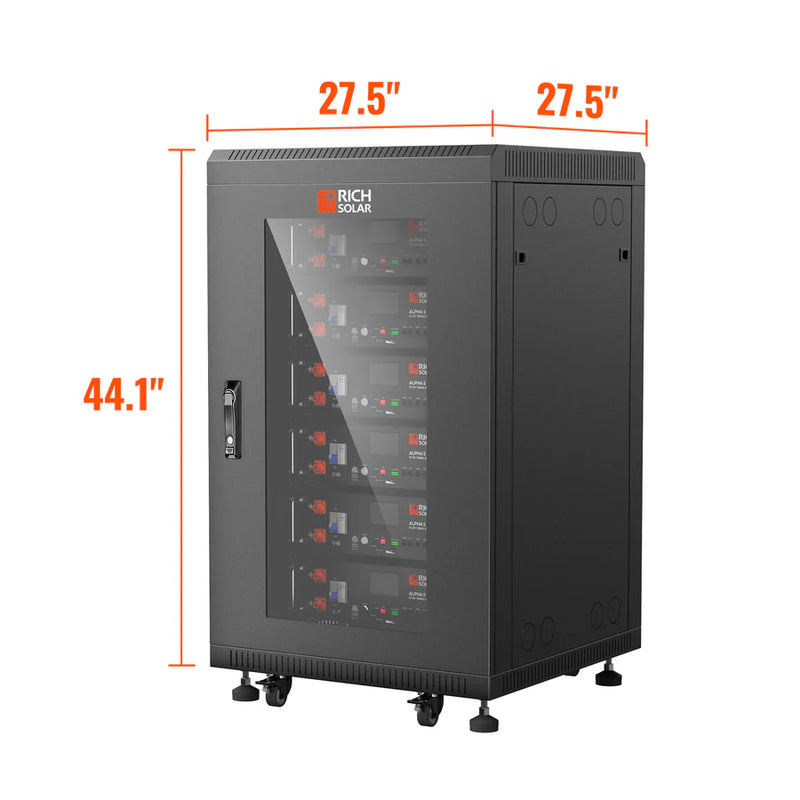 Rich Solar Battery Server Rack for ALPHA 5 PRO | 6-Slot Enclosed Battery Cabinet | Includes Wheels & 600A Bus Bar Covers | Pre-assembled