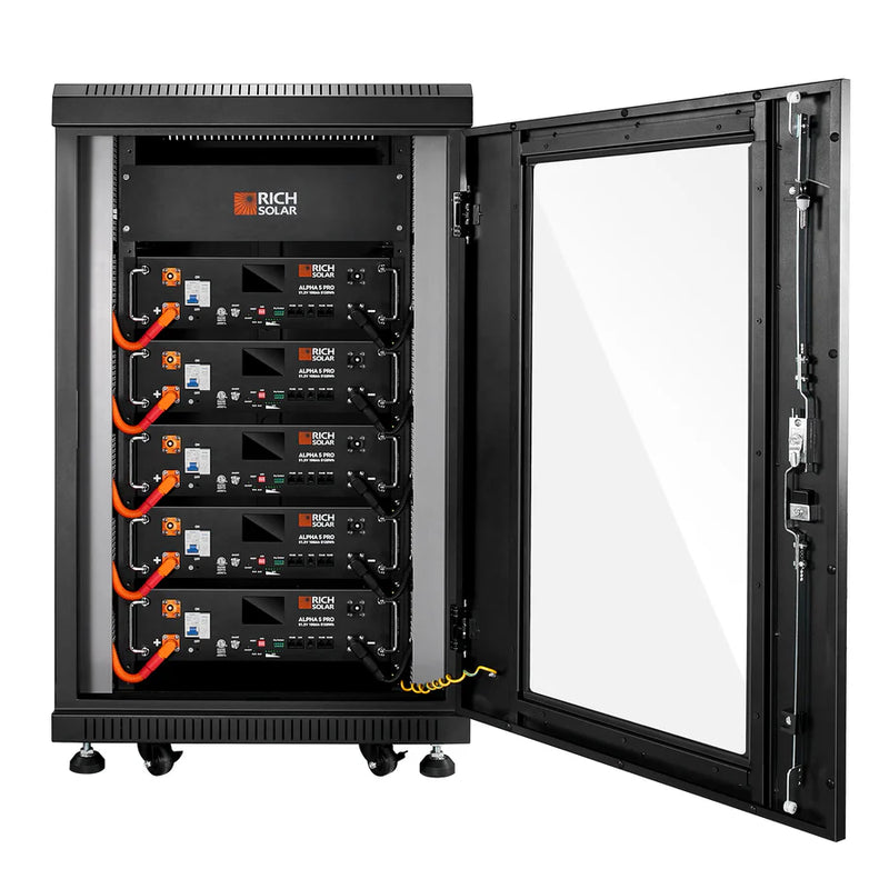 Rich Solar Battery Server Rack for ALPHA 5 PRO | 6-Slot Enclosed Battery Cabinet | Includes Wheels & 600A Bus Bar Covers | Pre-assembled