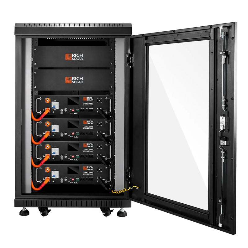 Rich Solar Battery Server Rack for ALPHA 5 PRO | 6-Slot Enclosed Battery Cabinet | Includes Wheels & 600A Bus Bar Covers | Pre-assembled