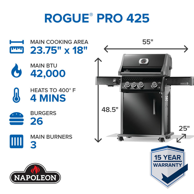 Napoleon Rogue® PRO 425 SIB Black Gas Grill with Infrared Side Burner