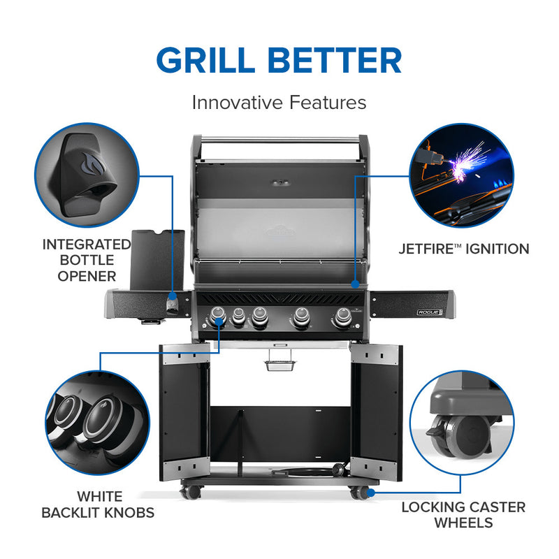 Napoleon Rogue® PRO 525 SIB Black Gas Grill with Infrared Side Burner