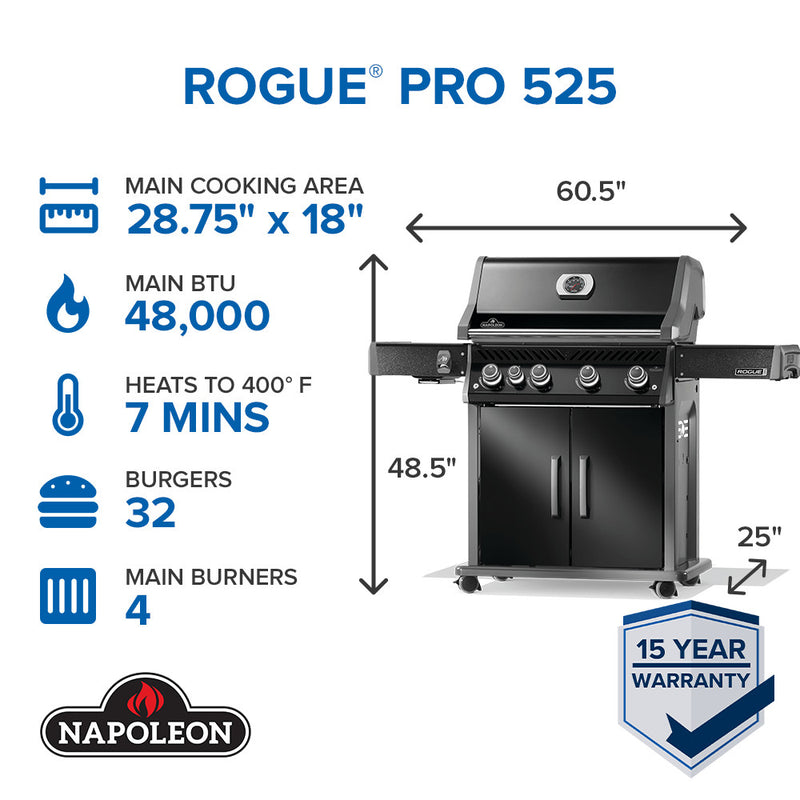 Napoleon Rogue® PRO 525 SIB Black Gas Grill with Infrared Side Burner