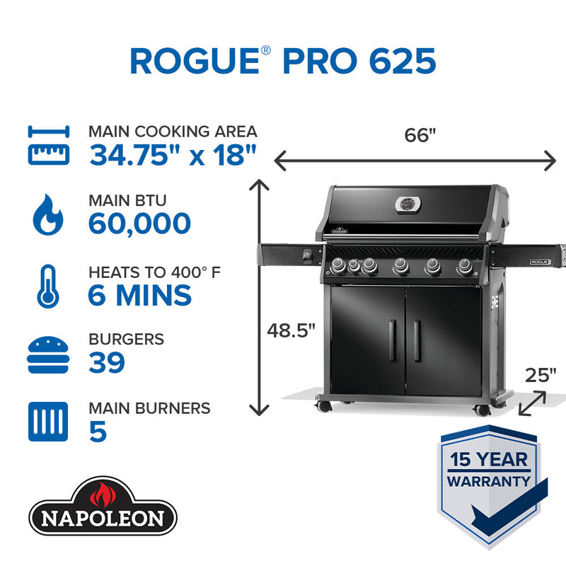 Napoleon Rogue® PRO 625 SIB Black Gas Grill with Infrared Side Burner