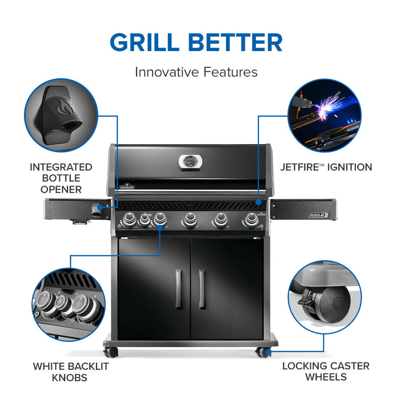 Napoleon Rogue® PRO 625 SIB Black Gas Grill with Infrared Side Burner