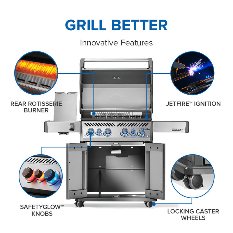 Napoleon Rogue® PRO-S 525 RSIB Stainless Steel Gas Grill with Infrared Side and Rear Burner
