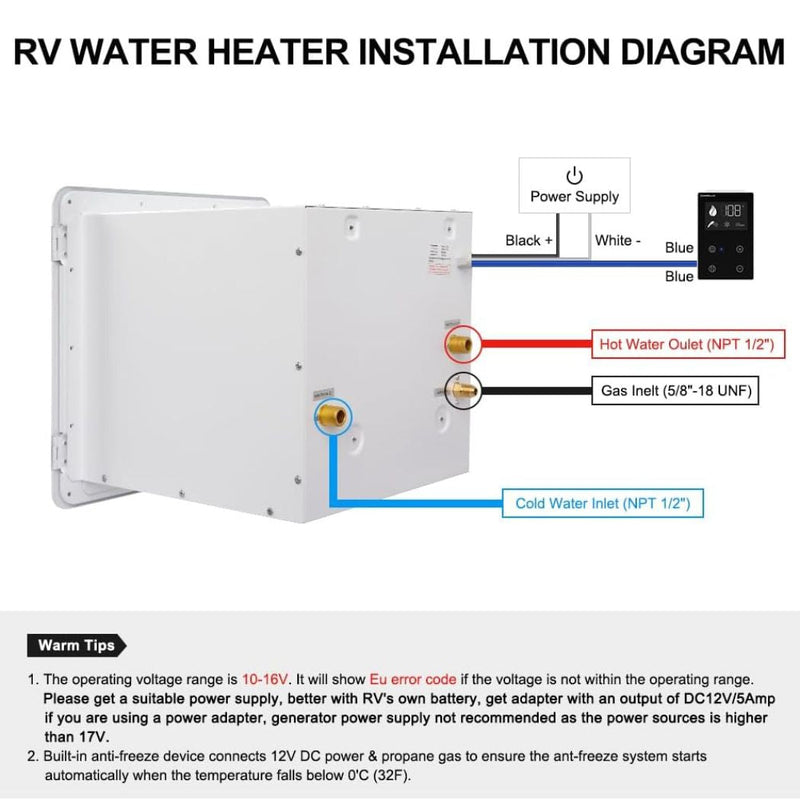 Camplux 2.64GPM Tankless RV Hot Water Heater PRO With Remote Control