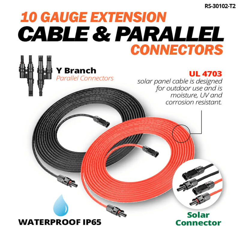 Rich Solar 10 Gauge Extension Cable and Parallel Connectors