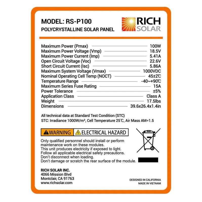 Rich Solar Mega Polycrystalline Solar Panel Data