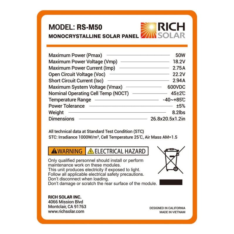 Rich Solar Mega 50W Solar Panel Details