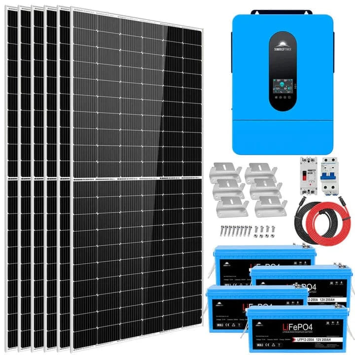 SunGold Power Complete Off Grid Solar Kit 6500W 48V 120V Output 10.24KWH Lithium Battery 2700 Watt Solar Panel