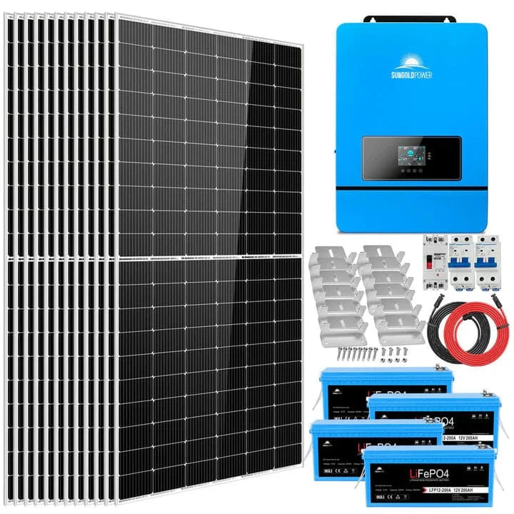 SunGold Power Complete Off Grid Solar Kit 8000W 48V 120V/240V Output 10.24KWH Lithium Battery 5400 Watt Solar Panel