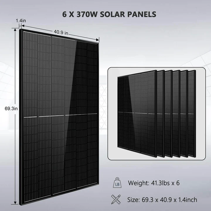 SunGold Power Off Grid Solar Kit 6000W 48VDC 120V/240V LifePO4 10.24KWH Lithium Battery 6 X 370 Watt Solar Panels