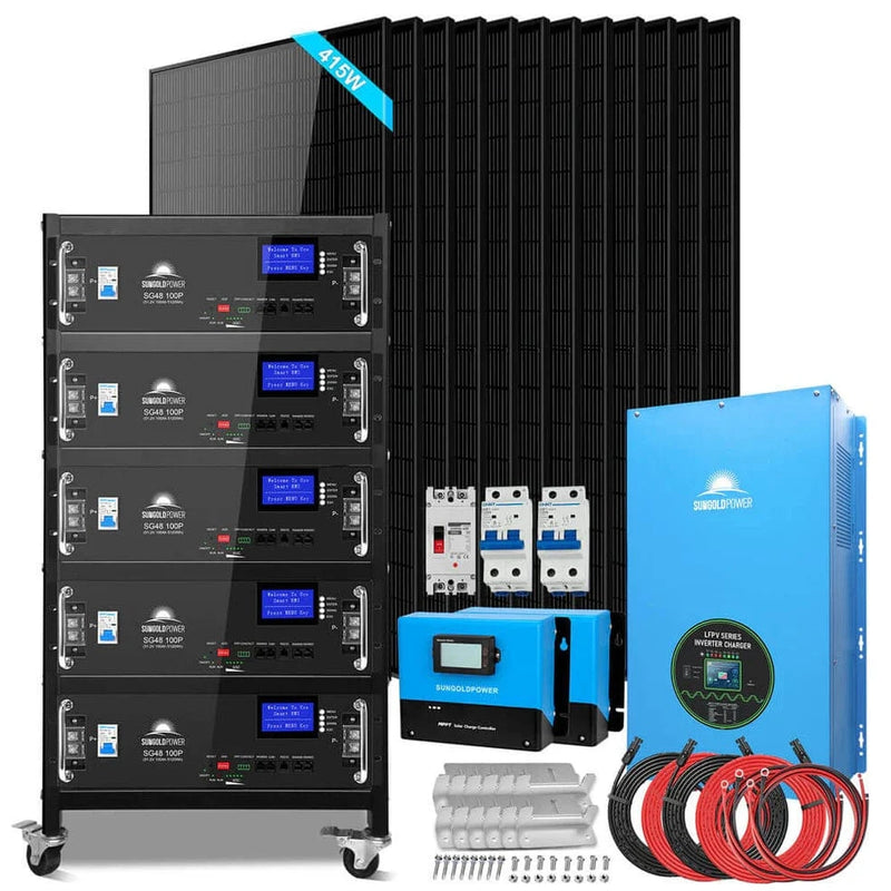 SunGold Power Off-grid Solar Kit 12000W 48VDC 120V/240V LifePo4 20.48KWH Lithium Battery 12 X 415 Watts Solar Panels